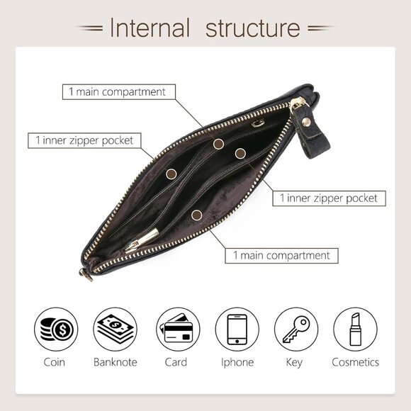 Stylish Women's Wristlet Clutch: Light Yellow Leather with Exquisite Detailing - Picture 3 of 6